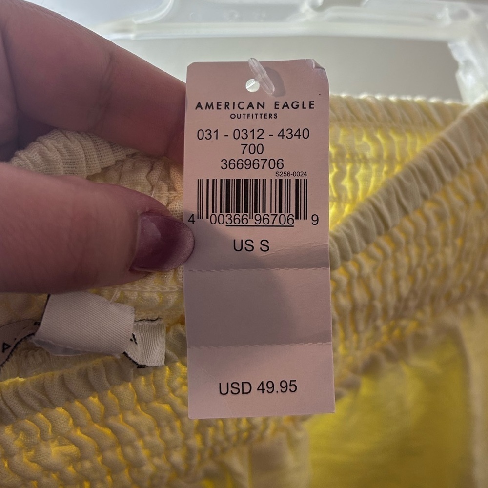 4/$20 American Eagle crochet skater linen blend smocked yellow skirt- size Small - Picture 8 of 8